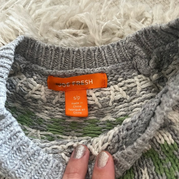 Cozy Warm Fair Isle Sweater - Oversized Grey Long Sleeve Knit - Winter Sweater - Picture 6 of 7